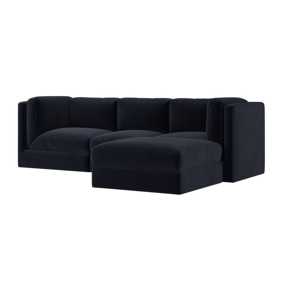 Navy Blue Chenille 4 Seater Modular Chaise L-Shape Corner Sofa - Cameron