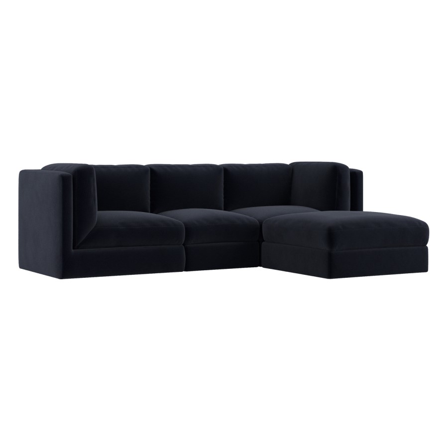 Navy Blue Chenille 4 Seater Modular Chaise L-Shape Corner Sofa - Cameron