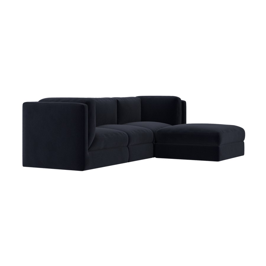 Navy Blue Chenille 4 Seater Modular Chaise L-Shape Corner Sofa - Cameron