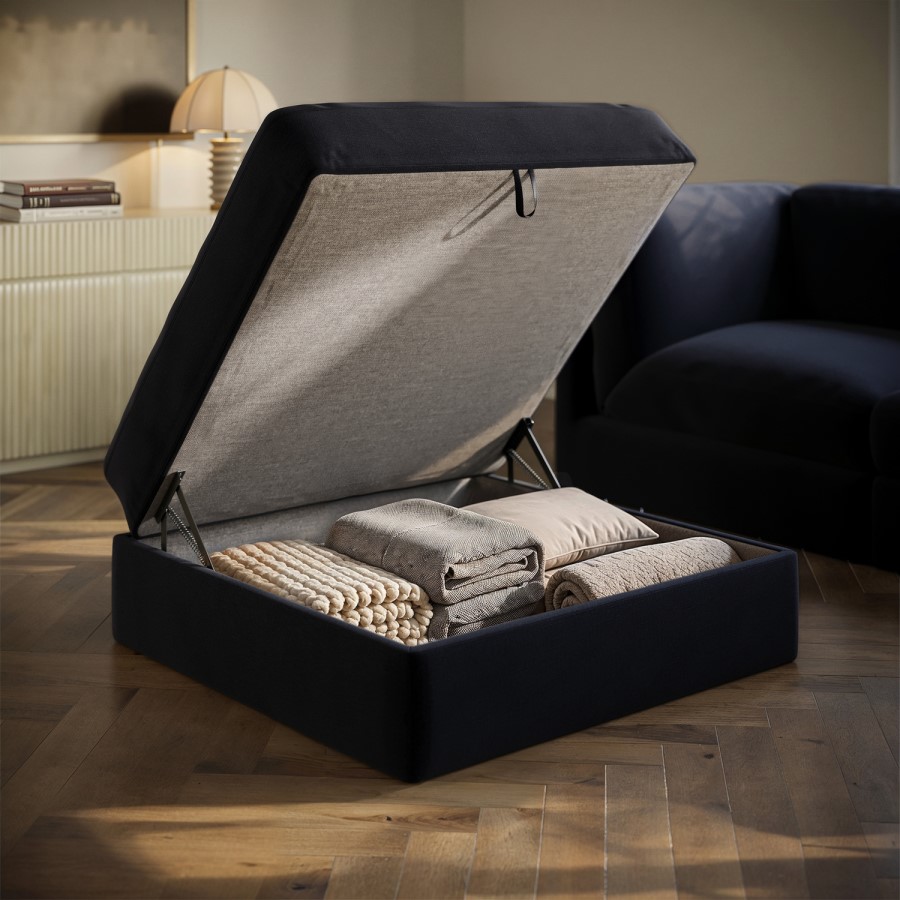 Navy Blue Chenille Ottoman Storage Footstool - Cameron