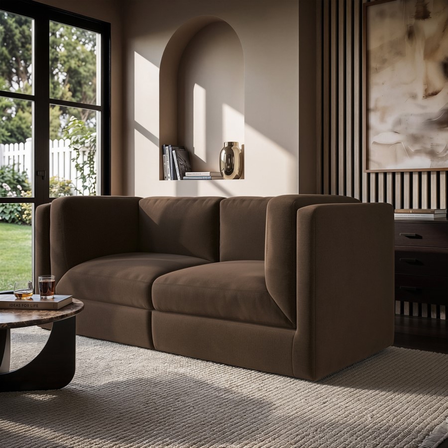 Brown Chenille 3 Seater Modular Sofa - Cameron