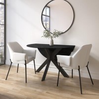 Small Black Wooden Drop Leaf Space Saving Round Extendable Dining Table - Seats 2 - 4 - Carson