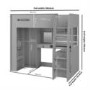 High Sleeper Loft Bed with Desk and Wardrobe in Grey - Carter
