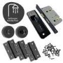 Internal Matt Black Bathroom Lever Door Handle with Lock, Latch and Hinges Pack - 75mm Latch - Curone - XL Joinery