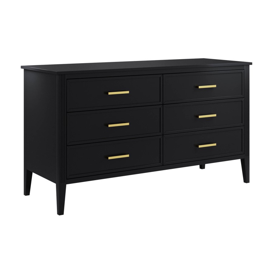 Wide Black 6 Drawer Chest of Drawers - Delilah