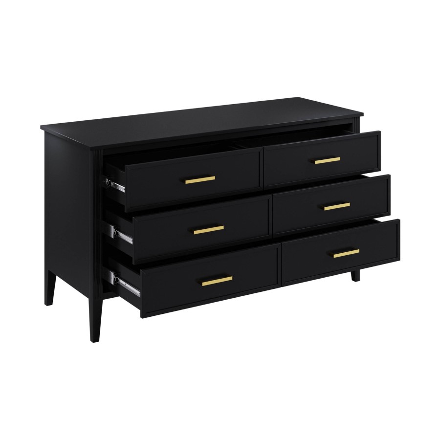 Wide Black 6 Drawer Chest of Drawers - Delilah