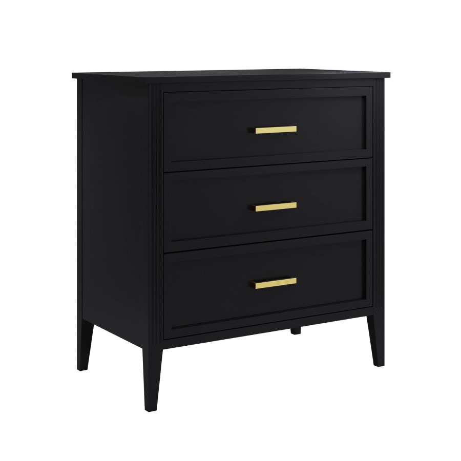 Black 3 Drawer Chest of Drawers - Delilah