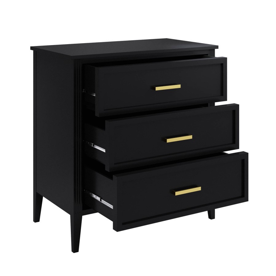 Black 3 Drawer Chest of Drawers - Delilah