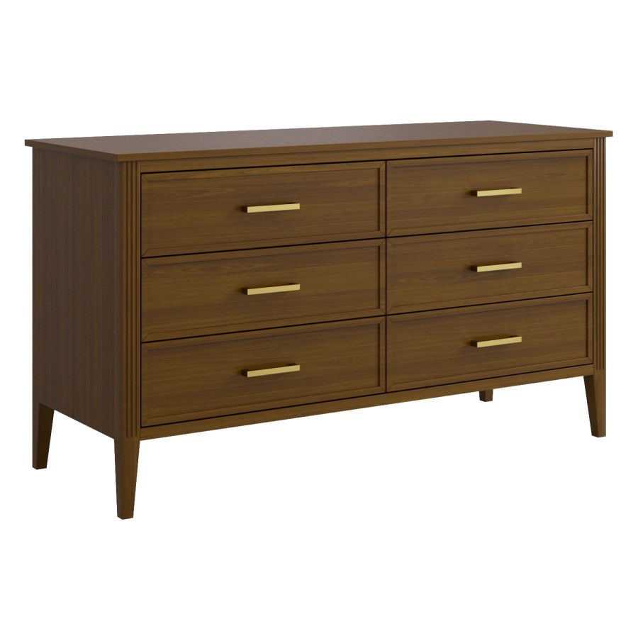 Wide Walnut 6 Drawer Chest of Drawers - Delilah