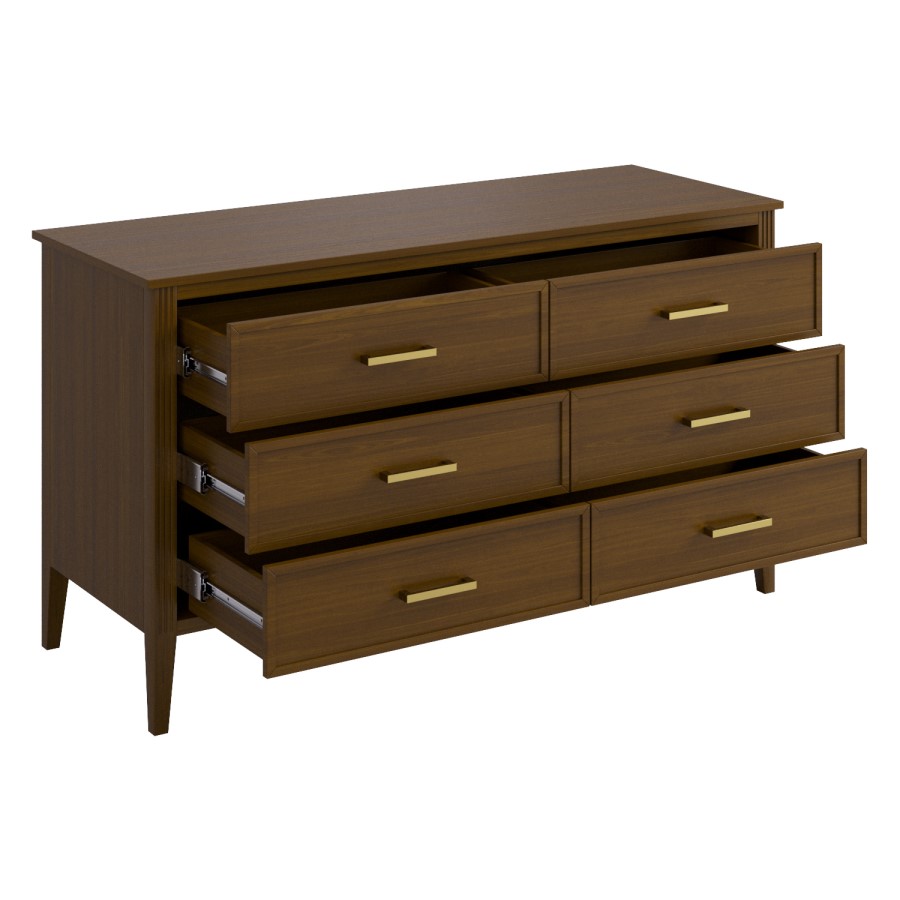 Wide Walnut 6 Drawer Chest of Drawers - Delilah