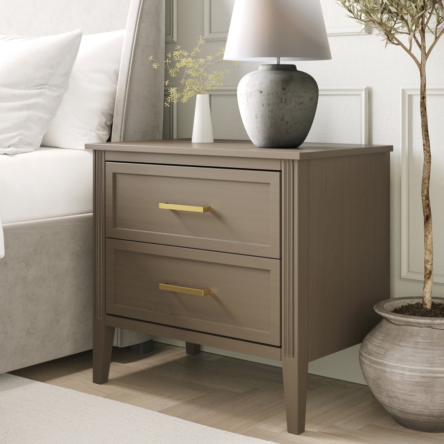 ONLY OPENED - Dark Wood Wide 2 Drawer Bedside Table - Delilah