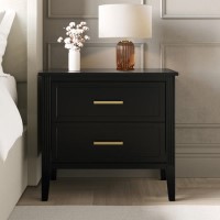 Wide Black 2 Drawer Bedside Table - Delilah