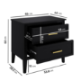 Wide Black 2 Drawer Bedside Table - Delilah