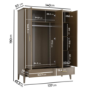 Large Dark Wood 3 Door Triple Wardrobe with Drawers - Delilah