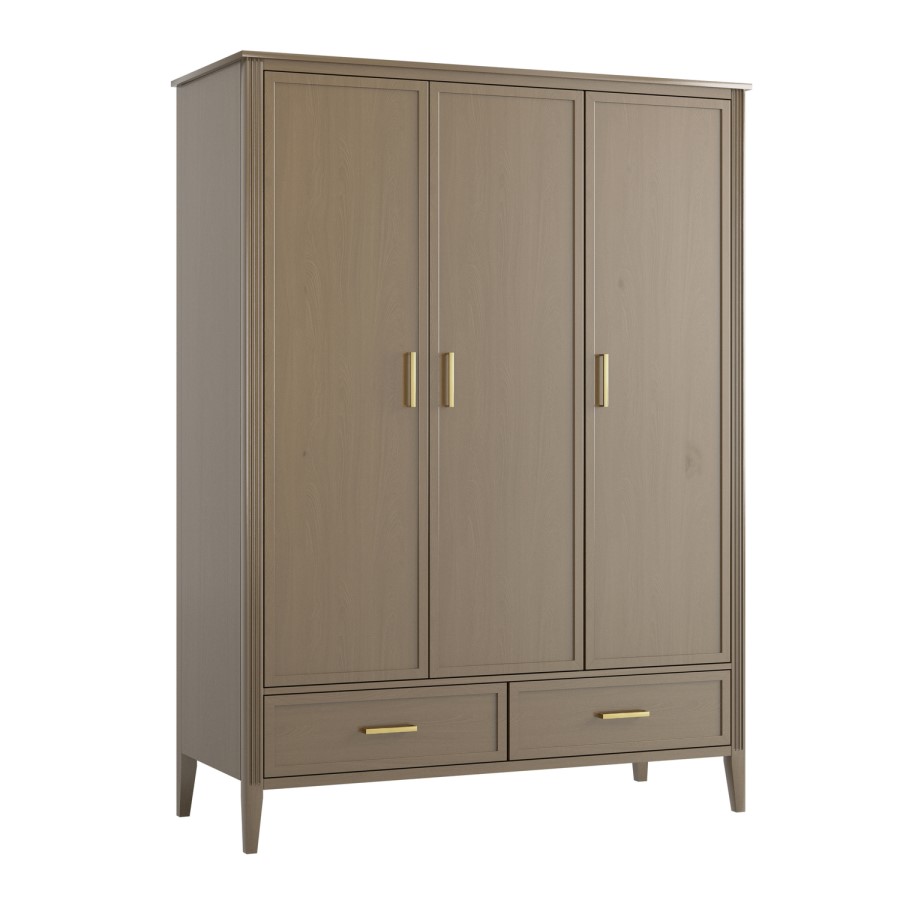 Large Dark Wood 3 Door Triple Wardrobe with Drawers - Delilah