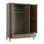 Large Dark Wood 3 Door Triple Wardrobe with Drawers - Delilah