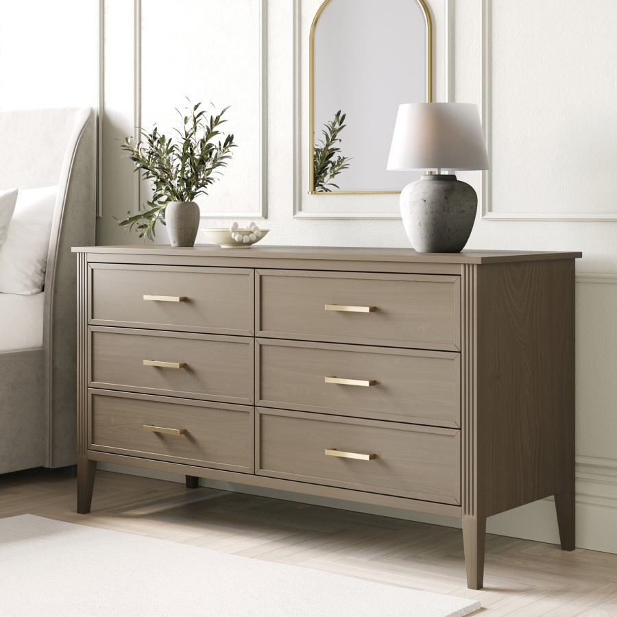 Wide Dark Wood 6 Drawer Chest of Drawers - Delilah