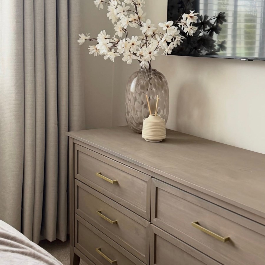 Wide Dark Wood 6 Drawer Chest of Drawers - Delilah