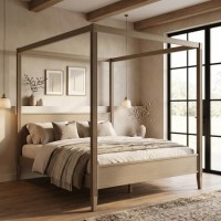 Double Four Poster Bed Frame in Dark Wood - Delilah