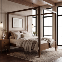 Double Four Poster Bed Frame in Walnut - Delilah