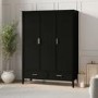 Large Black 3 Door Triple Wardrobe with Drawers - Delilah