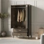 Dark Wood Mirrored 2 Door Double Wardrobe with Drawers - Delilah