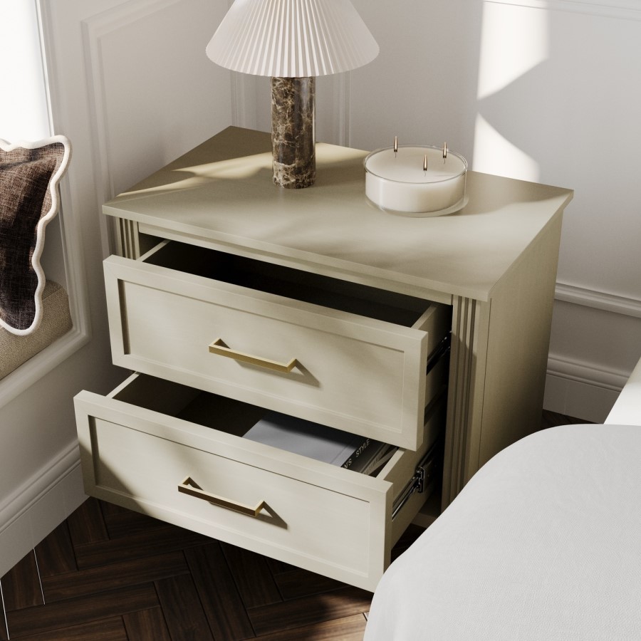 Wide Light Wood 2 Drawer Bedside Table - Delilah