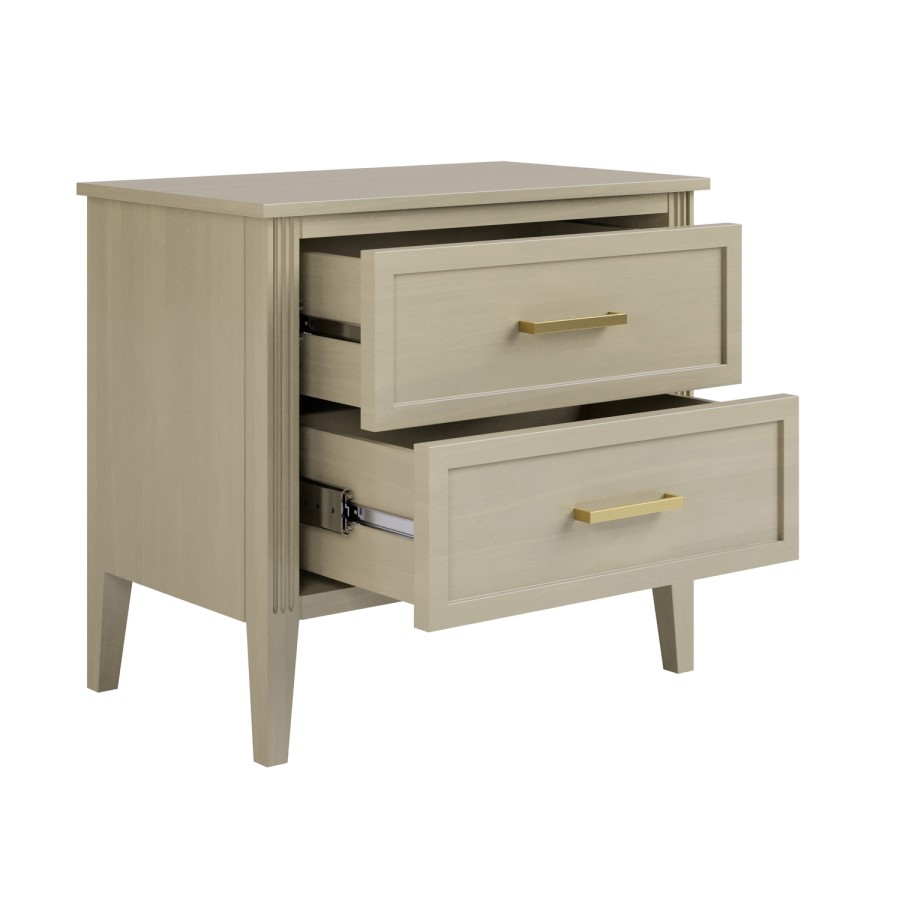 Wide Light Wood 2 Drawer Bedside Table - Delilah