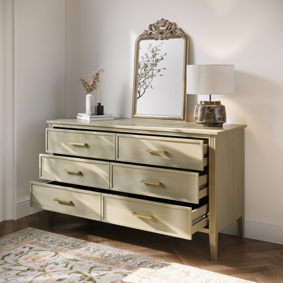 Wide Light Wood 6 Drawer Chest of Drawers - Delilah 