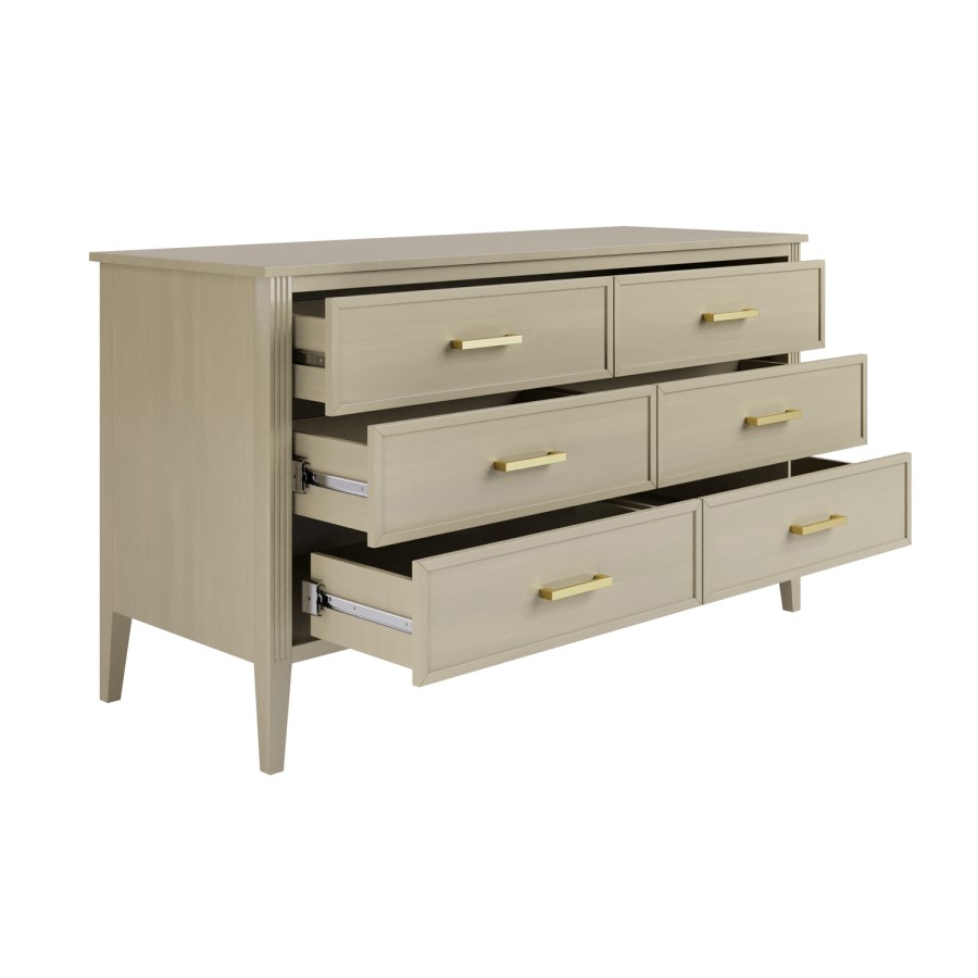 Wide Light Wood 6 Drawer Chest of Drawers - Delilah 