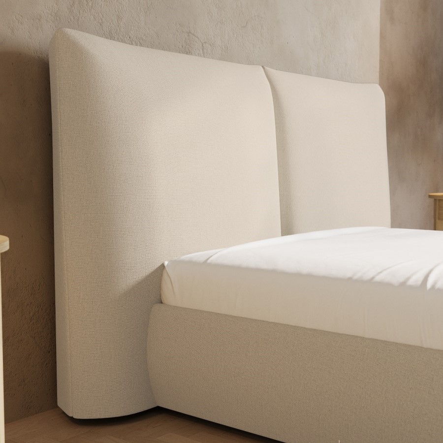 Beige Linen Super King Ottoman Bed with Pillow Headboard - Dune
