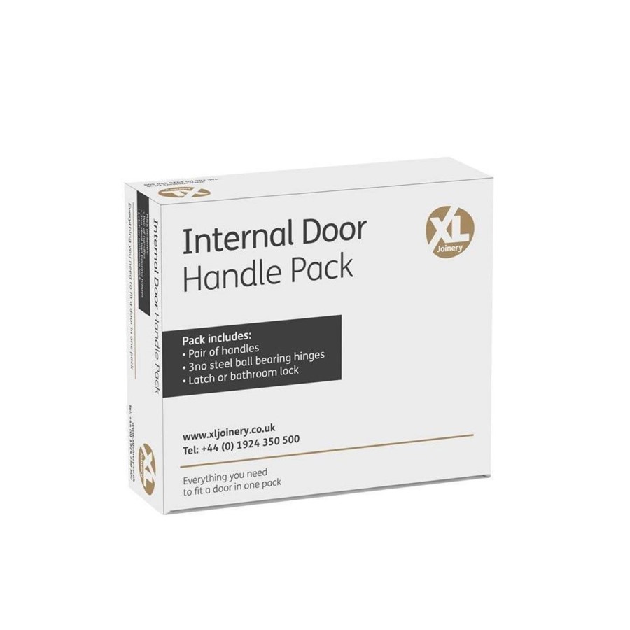 Internal Silver Polished/Satin Chrome Bathroom Lever Door Handle with Lock, Latch and Hinges Pack - 65mm Latch - Drava - XL Joinery