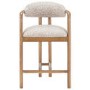 Set of 2 Beige Printed Upholstered Kitchen Stools with Solid Wood Exposed Back - Darla