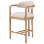 Set of 2 Beige Printed Upholstered Kitchen Stools with Solid Wood Exposed Back - Darla