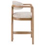 Set of 2 Beige Printed Upholstered Kitchen Stools with Solid Wood Exposed Back - Darla