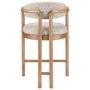 Set of 2 Beige Printed Upholstered Kitchen Stools with Solid Wood Exposed Back - Darla