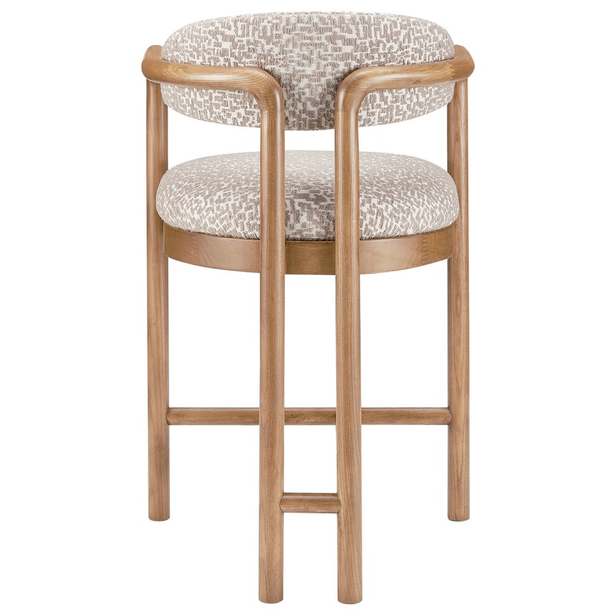 Set of 2 Beige Printed Upholstered Kitchen Stools with Solid Wood Exposed Back - Darla