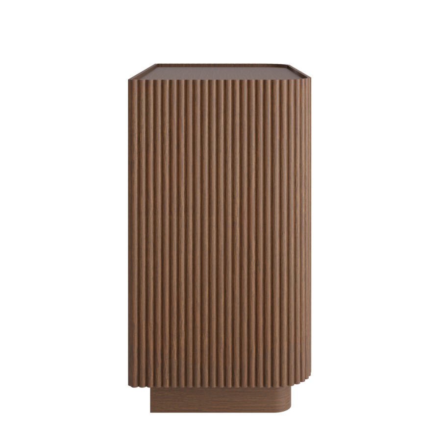Walnut Ribbed 3 Drawer Chest of Drawers - Fully Assembled - Drew