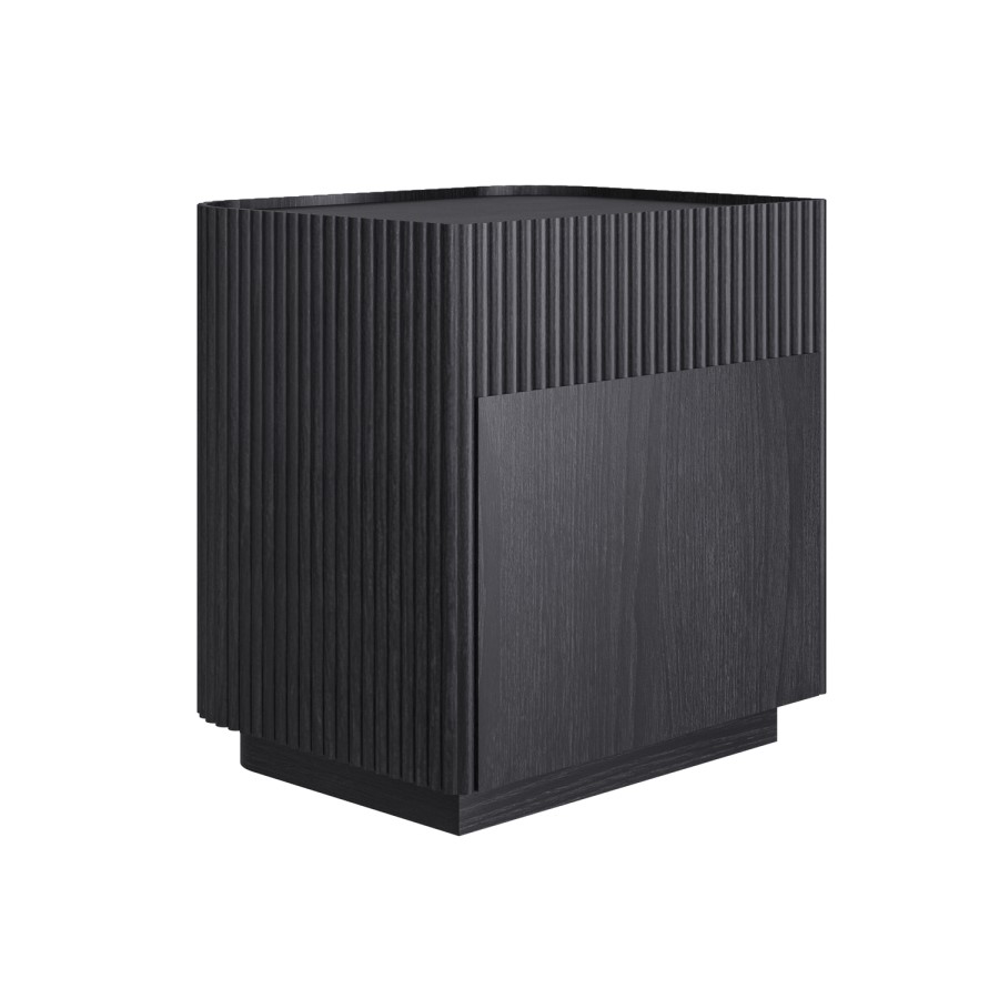 Black Ribbed 2 Drawer Bedside Table - Fully Assembled - Drew