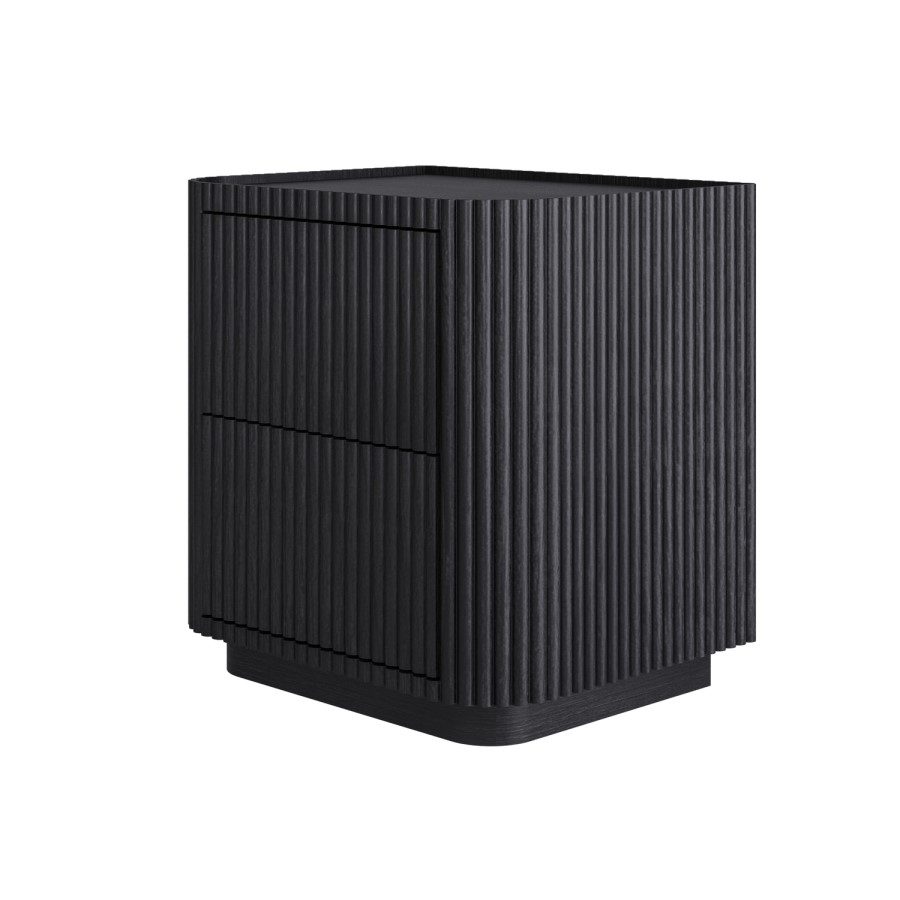 Black Ribbed 2 Drawer Bedside Table - Fully Assembled - Drew