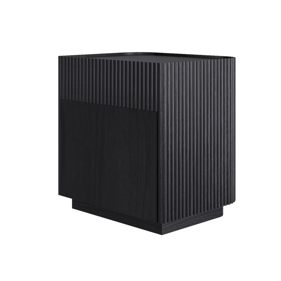Black Ribbed 2 Drawer Bedside Table - Fully Assembled - Drew