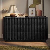 Black Ribbed 6 Drawer Large Chest of Drawers - Fully Assembled - Drew