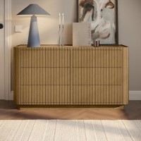 Natural Oak Ribbed 6 Drawer Chest of Drawers - Fully Assembled - Drew