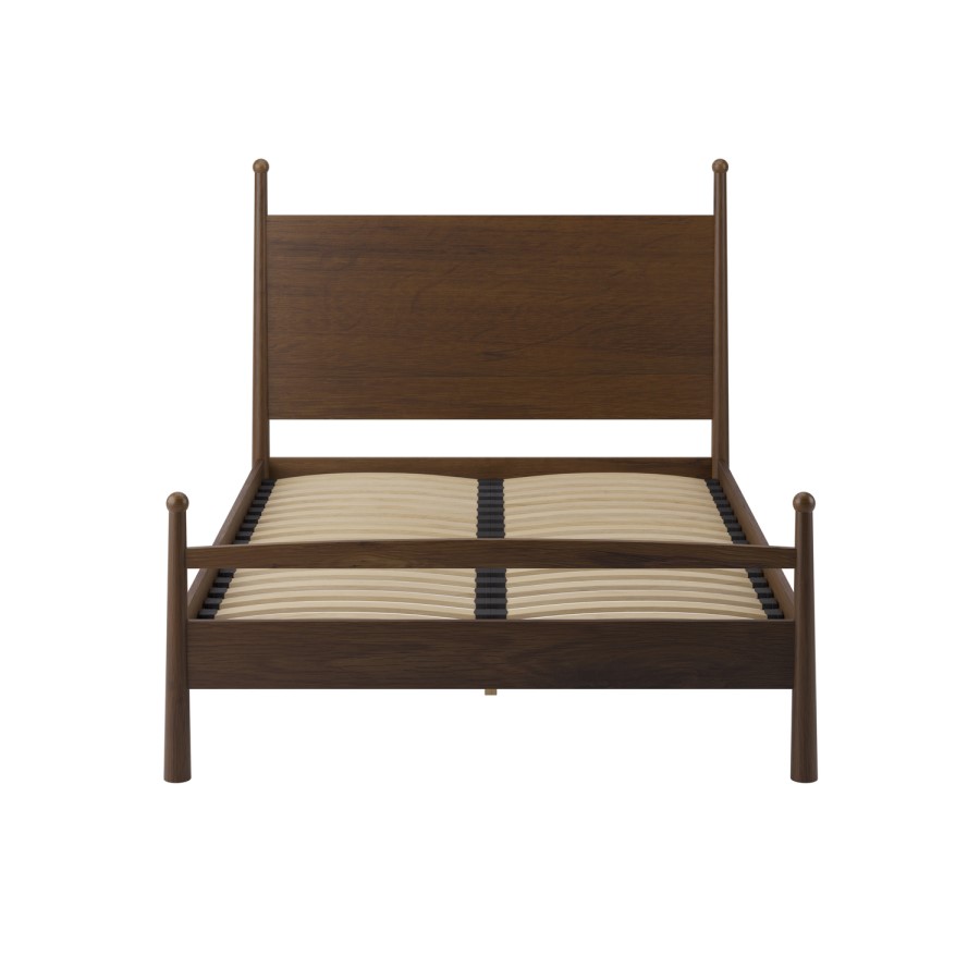 Dark Wood Double Wooden Bed Frame with Pillar Detail - Darwin