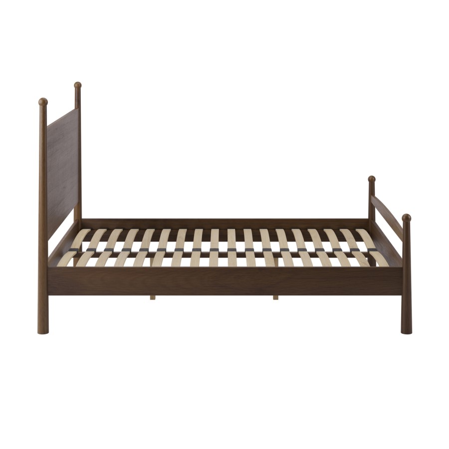 Dark Wood Double Wooden Bed Frame with Pillar Detail - Darwin