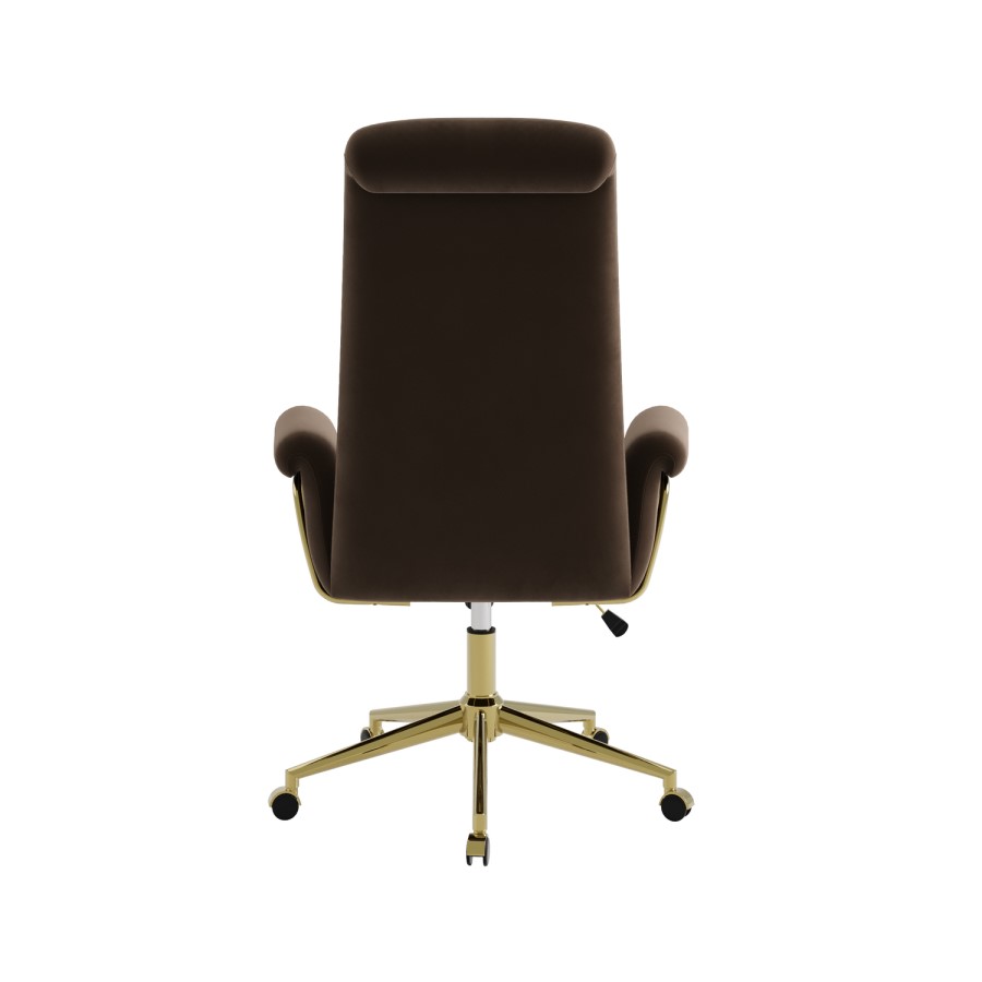Brown Velvet High Back Swivel Office Chair - Effie