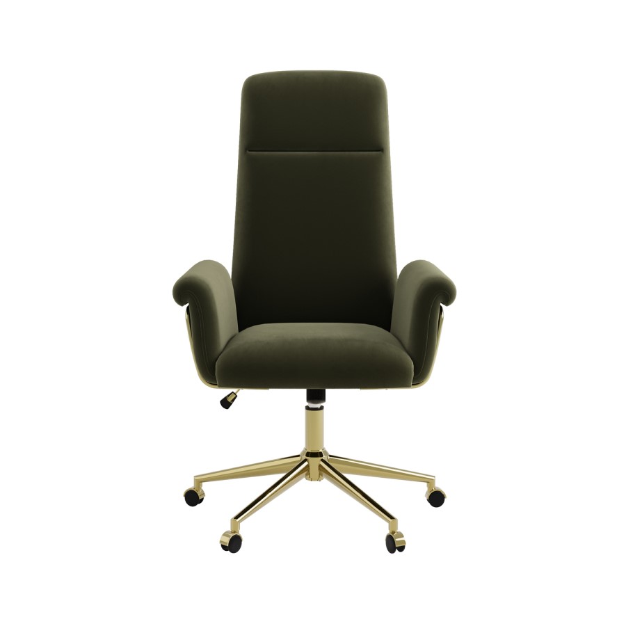 Khaki Velvet High Back Swivel Office Chair - Effie