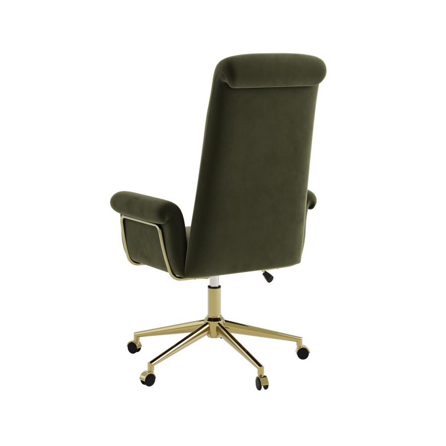 Khaki Velvet High Back Swivel Office Chair - Effie