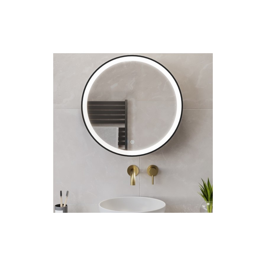 Black Sliding Bathroom Mirror Cabinet with Lights 600 x 600mm - Elara