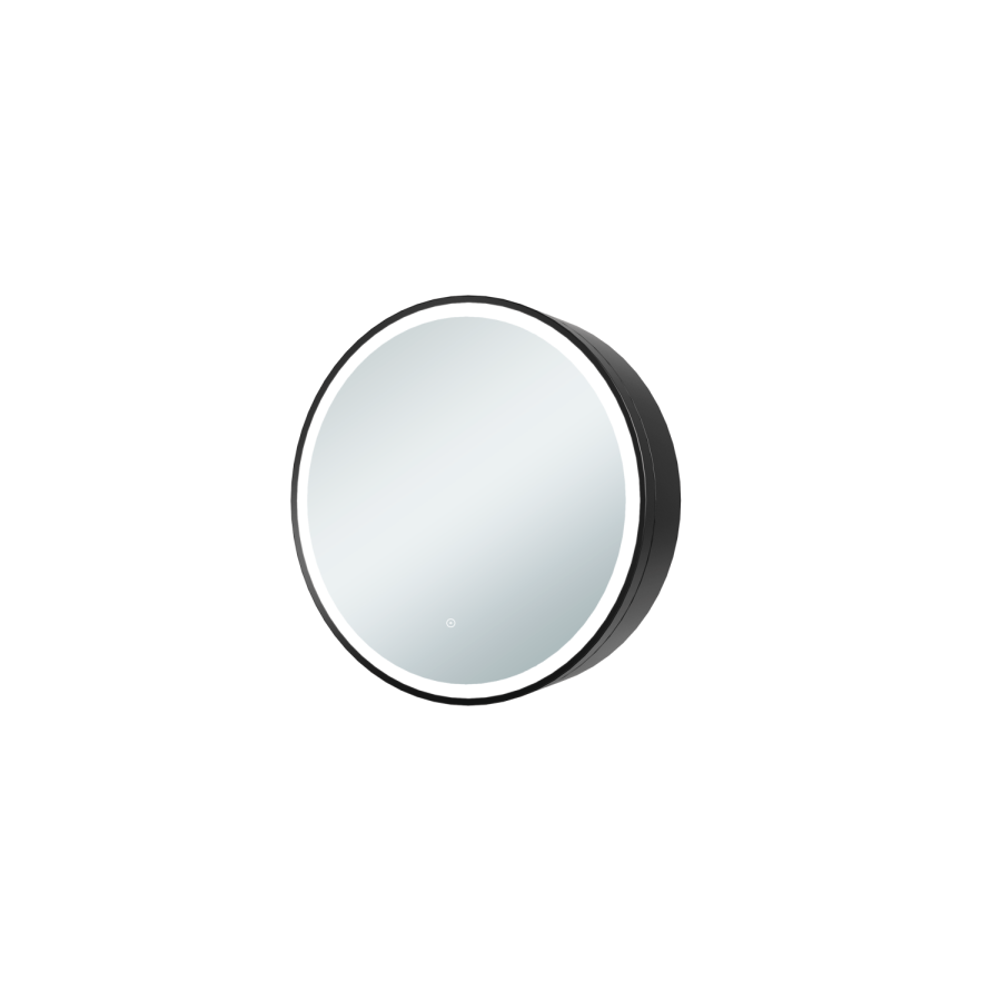 Black Sliding Bathroom Mirror Cabinet with Lights 600 x 600mm - Elara